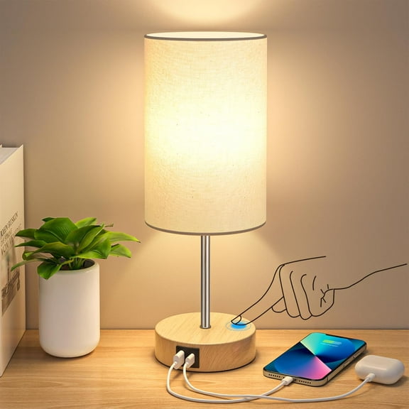 YYYANTON Table Lamp for Bedroom, 3 Way Dimmable Touch Lamp with Dual Charging Station, Small Bedside Lamps for NYANTONt Stands, Living Room, Office(LED Bulb Included)