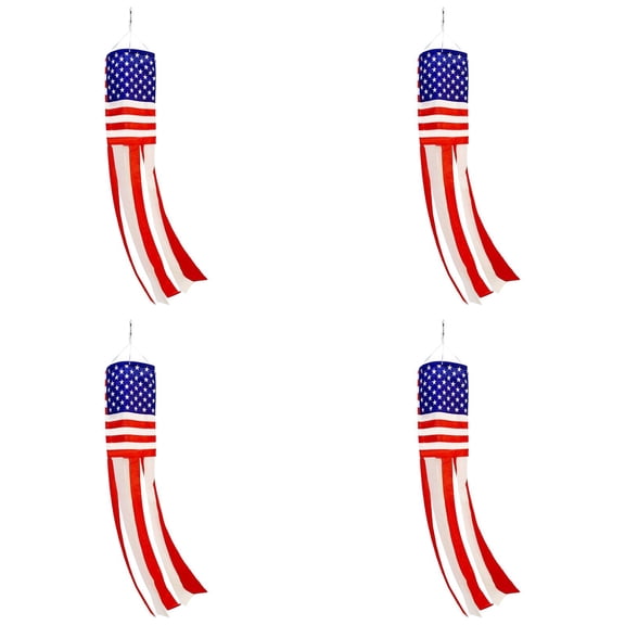 YYYMEIII 4PCS 40 Inch Embroidered USA Flag Windsock, Patriotic Red White Blue Outdoor Wind Sock for 4th of July Memorial Day Outside Decor
