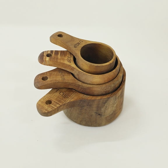 YYYMEIII Wood Measuring Cups,Stackable Kitchen Tool with Handle for Baking & Cooking,Safe & Hygienic