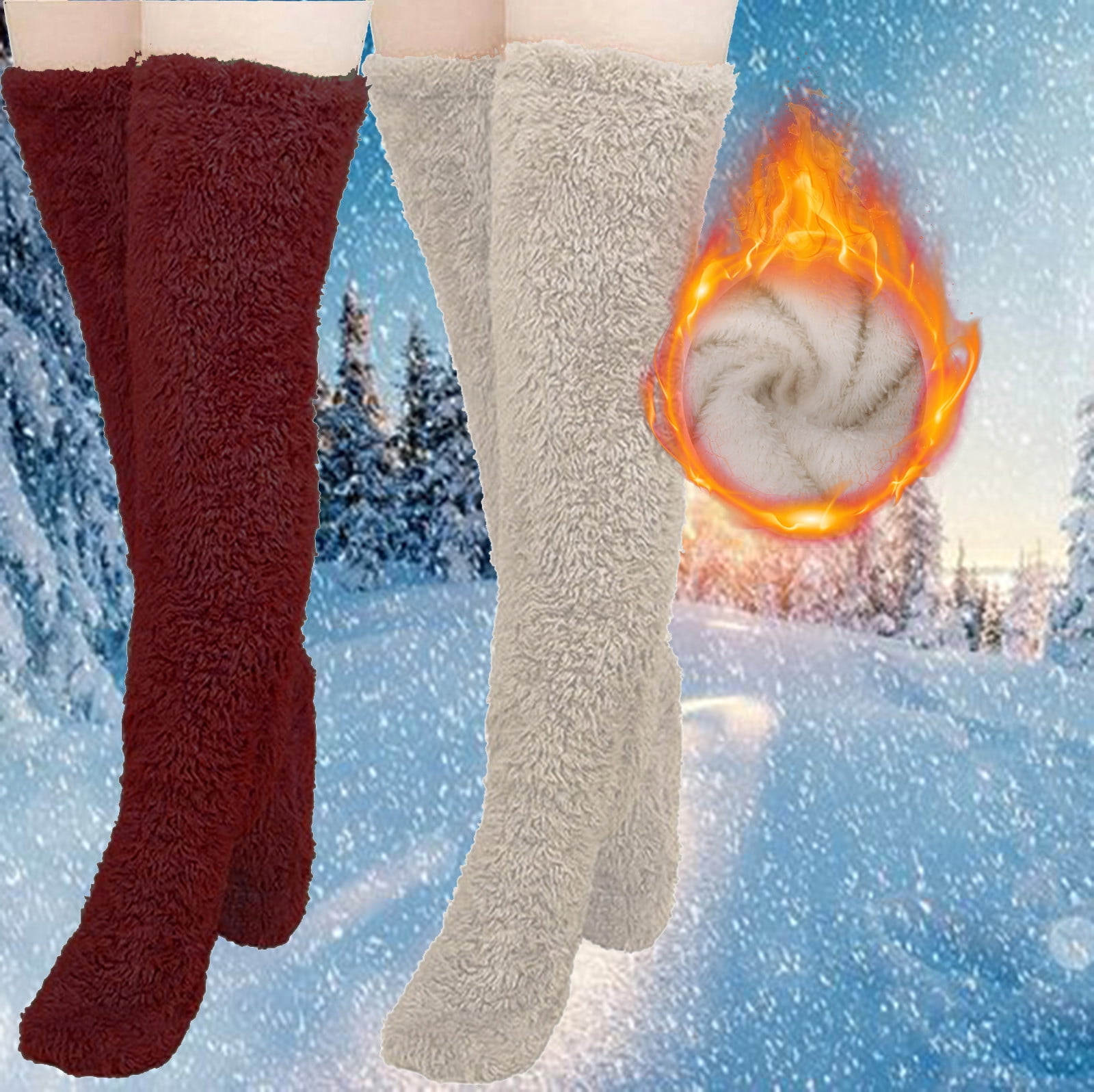YYYTop 2 Pairs Womens Over Knee High Fuzzy Socks Soft Cozy Fleece Tube Socks Warm Winter Home Sleeping Socks for Women Thigh High Stockings Long Leg Warmers Pack