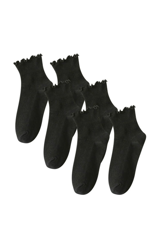 3 Pairs Womens Socks, Cute Ruffle Turn Cuff Casual Ankle Socks Lettuce Frilly Dress Socks Breathable Cotton Crew Socks for Women Girls