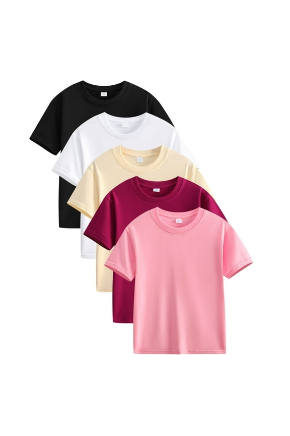 Baby Girl Clothes Baby Clothes Unisex 5 Pack Girls Shirts Short Sleeve Shirt Girls T Shirts Soft Cotton Basic Tees Kids Tshirts Solid Summer Top T-Shirt Baby Clothes for Girls