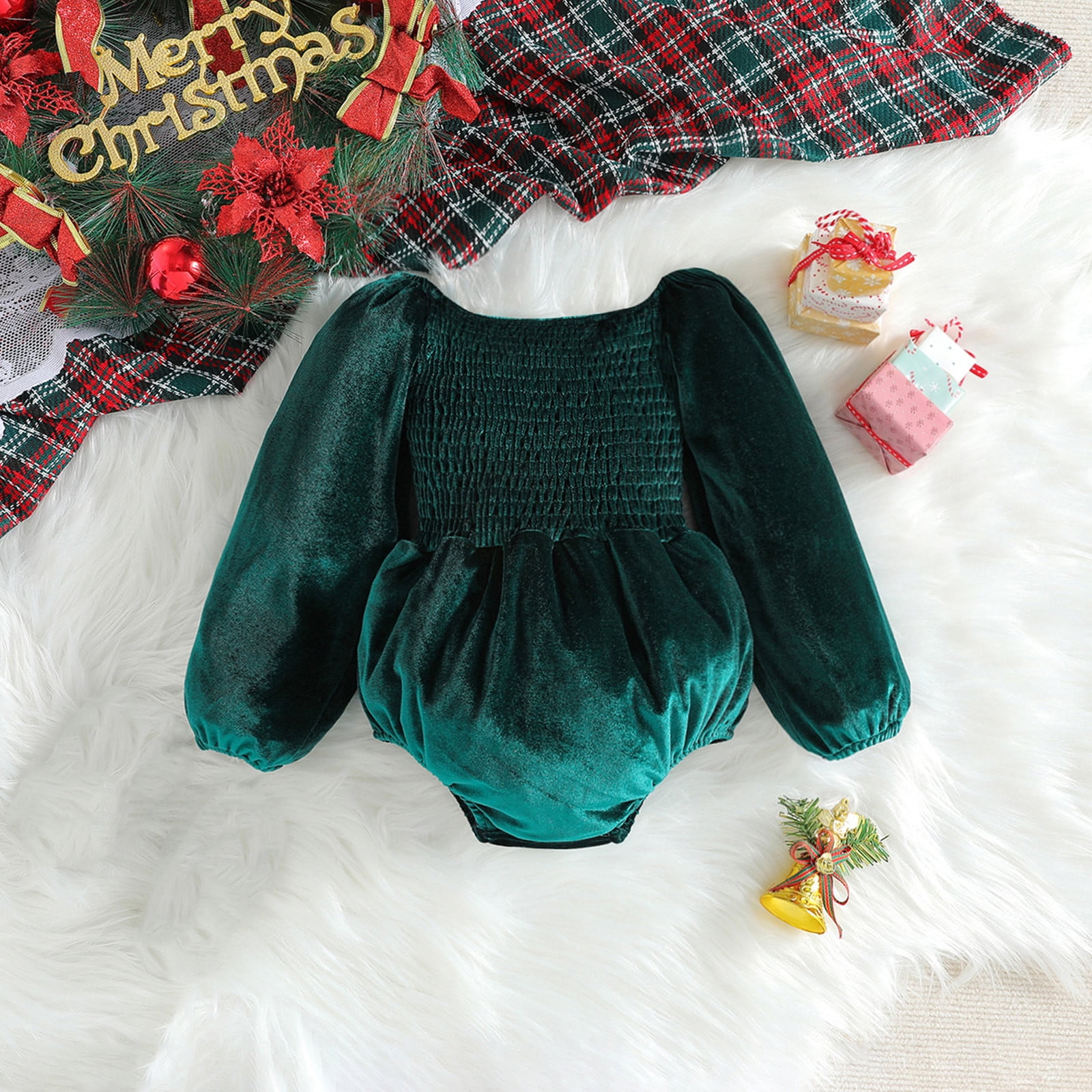 YYYTop Baby Girl Outfit Unisex Toddler Clothes, 2 Year Old Girl Birthday Gift Girl My First Christmas Romper Dress Fleece Smocked Fall Winter Dress Christmas Birthday Dress Baby Boy Outfits 0-3 Months