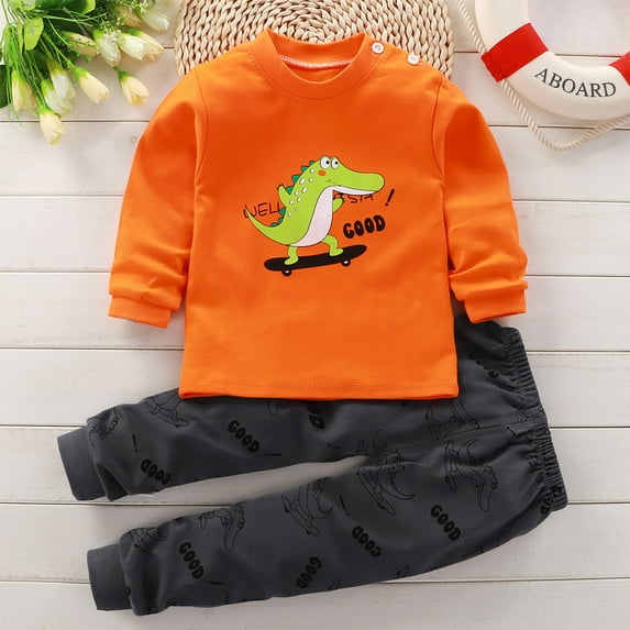 YYYTop Baby Winter Warm Crewneck Sweatshirt & Pants Sets, Toddler Baby Boy Outfits Sweatshirts & Pants Fashion Girls and Boys' Casual Long Sleeve Tops Round Neck Collar Botton Printed Long Pants Sets