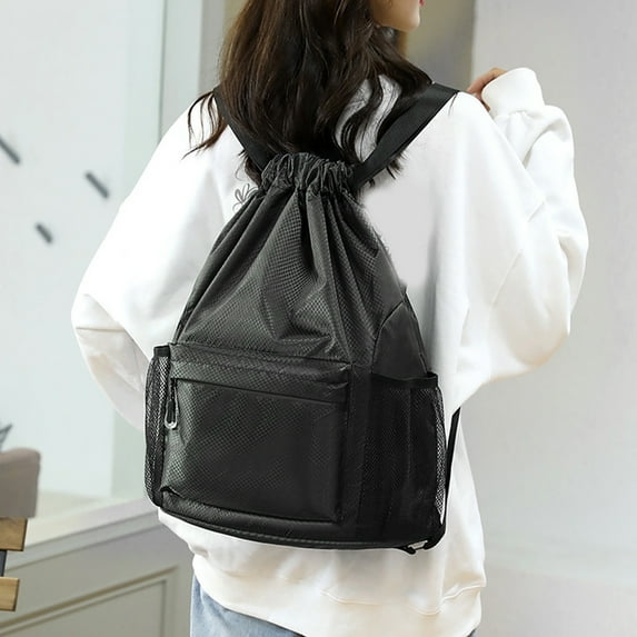 YYYTop Backpack, Sports Backpacks Large Capacity Drawstring Gym Bag Backpack with Side Outer Pocket Womens Backpack Leather Backpack for Men Black $15 & Under