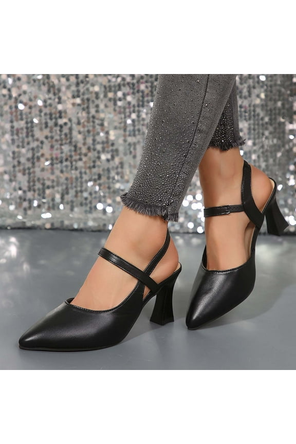 Block heels Women's Slingback Dressy Pumps Pointed Closed Toe Ankle Strap Elegant Wedding Pumps Formal Shoes Evening Party Dress Comfortable Black Shoes