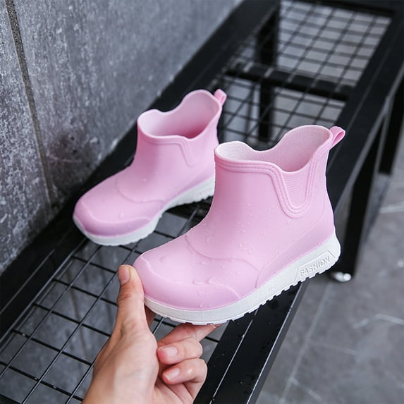 YYYTop Boys Black Dress Shoes, Water Boots Children Unisex Rain Shoes Soft Rubber Boots Non Slip Kids Shoes Boys Baby Walking Shoes for Girls Pink Gifts Under $15