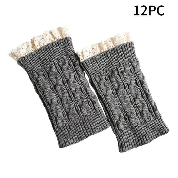 YYYTop Cotton Socks, White Knee High Socks 6 Pairs Women's Lace Socks Sets Knitting Wool Leg Warmer Warm Boots Socks Fall Winter Short Lace Dough Twists Fuzzy Socks Gray Gifts Under $15