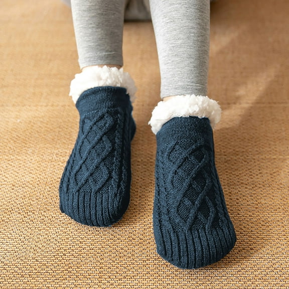 YYYTop Cozy Fuzzy Winter Socks for Women Soft Knit Fleece Lined Slipper Socks with Grippers House Non Slip Indoor Home Socks