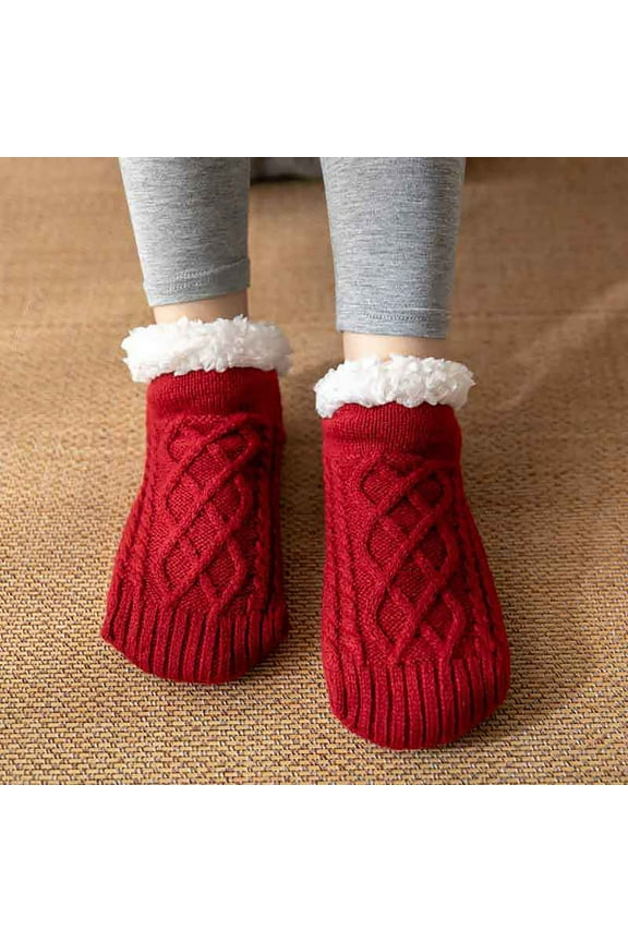 Cozy Fuzzy Winter Socks for Women Soft Knit Fleece Lined Slipper Socks with Grippers House Non Slip Indoor Home Socks