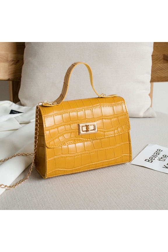 Crossbody Sling Bags for Women, Women's Fashion Business Metal Buckle Croco Lines Small Squarebag Handbag Sling Bag Travel Sling Bag Yellow Gift Ideas