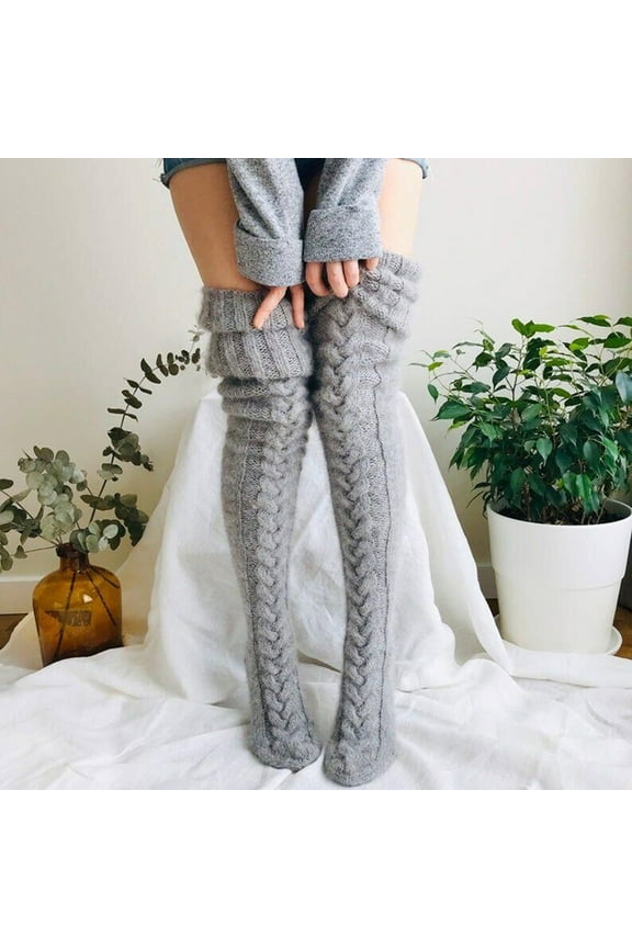 Cute Socks, Cool Socks Women Cable Knit Extra Long Boot Socks Over Knee Thigh Stocking Leg Warmers Winter Soft Fuzzy Slipper Socks Gray Holiday Travel
