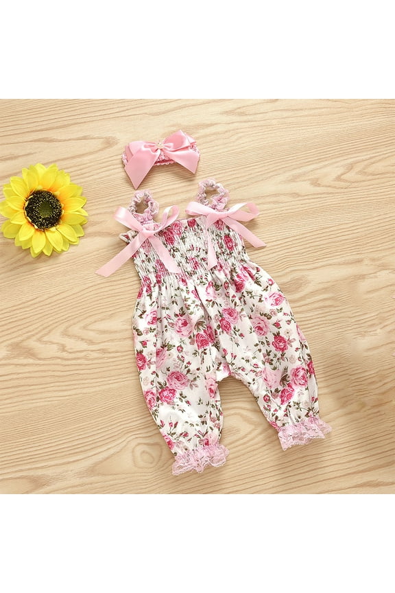 Fall Baby Girl Clothes, Newborn Jumpsuit Baby Girl Girl's Halters Floral Print Jumpsuit Infant Toddler Floral Bow Halters Jumpsuit 3 Months-1 Years Old Romper Baby Girl Clearance