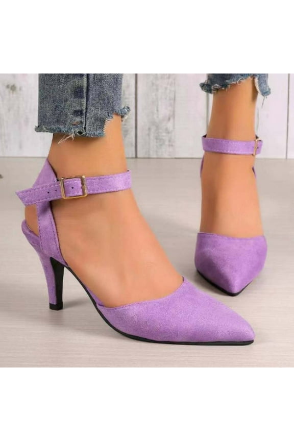 Heels for Women, Closed Toe Heels for Women Women's Summer New Large Size Suede Hollow Ankle Buckle Fashion Outside Wearing Women's High Heels Pointed High-Heeled Sandals High Heel Dress Shoes