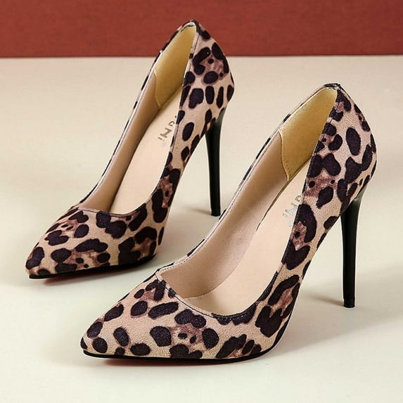 YYYTop High Heel Stilettos Dress Pumps, Heels for Women Sexy Women's Large Size Suede Leopard Print Four Seasons Matching Fine Heel Pointed Heels Red Heels for Women Summer Savings