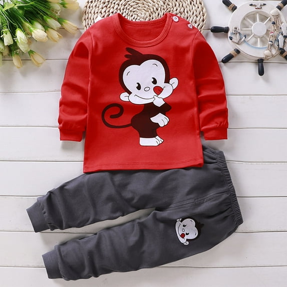 YYYTop Infant Baby Boys 2 Piece Clothes Set, Baby Fall Winter Clothes Set 2024 Fashion Fashion Girls and Boys' Casual Long Sleeve Tops Round Neck Collar Botton Printed Long Pants Sets Baby Girl Casual