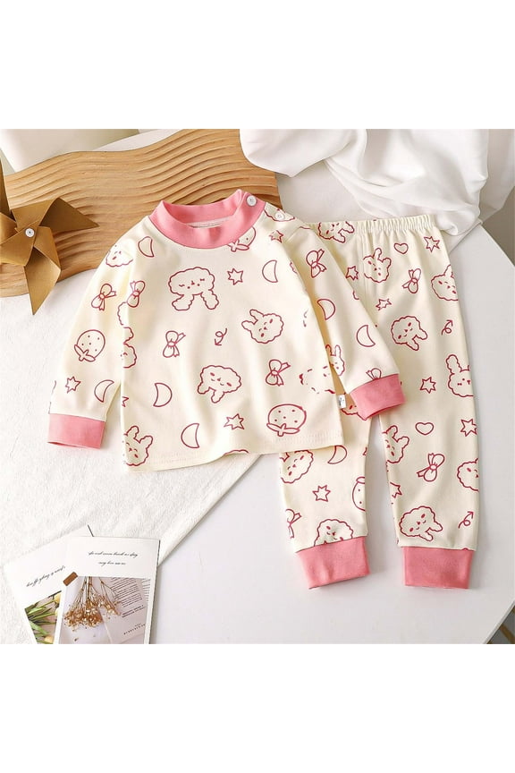 Infant Baby Boys 2 Piece Clothes Set, Baby Girls Cute Sweatshirt + Sweatpants Sets Fashion Girls and Boys' Casual Long Sleeve Tops Round Neck Collar Botton Printed Long Pants Sets Kids Fall Lon