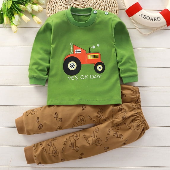 YYYTop Infant Baby Boys 2 Piece Clothes Set, Baby Two Piece Set Fashion Girls and Boys' Casual Long Sleeve Tops Round Neck Collar Botton Printed Long Pants Sets Bbay Clothing Long Sleeve Pullover Jogg