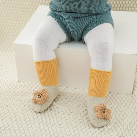 YYYTop Infant Socks, Socks for Toddlers 2T-3T, Toddler Girls Boys Breathable Kids Non-Slip Plus Velvet Thicken Indoor Toddler Shoes Anime Socks Sock Packs Yellow $15 & Under