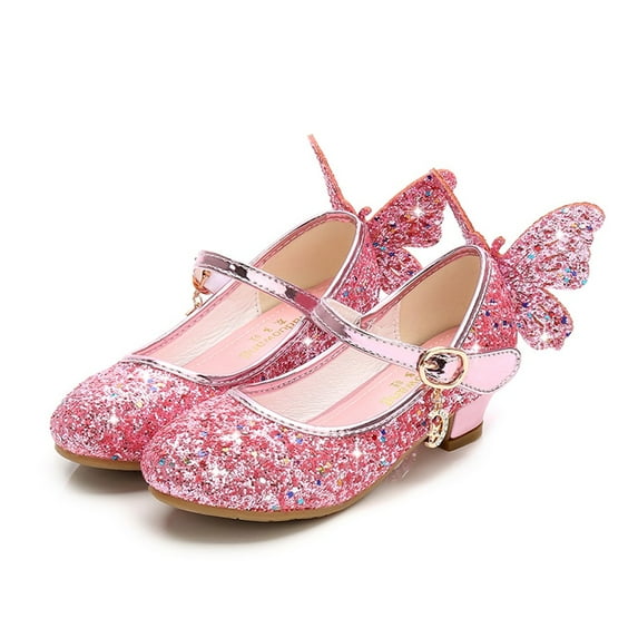 YYYTop Kids Shoes Size 13, Girls' High Heels Leather Piano Performance Crystal Dress Fashion Model Walk Show Princess Shoes Cute Shoes for Girls Toddler Walking Shoes Age 1-2 Pink Christmas Deals