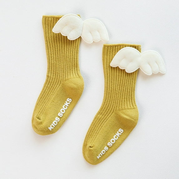 YYYTop Kids Socks, Winter Socks for Toddler Boys, Children's New Socks Cute Wing Slip-Proof Baby Socks Fashionable Lovely Socks Novelty Socks Korean Tube Socks Yellow Gift Ideas