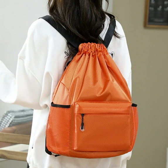 YYYTop Mini Backpack, Sports Backpacks Large Capacity Drawstring Gym Bag Backpack with Side Outer Pocket Work Backpack Leather Backpack Orange