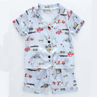 YYYTop Pajama Set for Kid Toddler Baby Boy Girl Button-up Pajama Sleepwear 2 Piece Cute Print Short Sleeve and Short Pant Pjs Nightwear Loungewear Clothes Set Gifts for Kids (3-7T) Summer Pajamas Sets