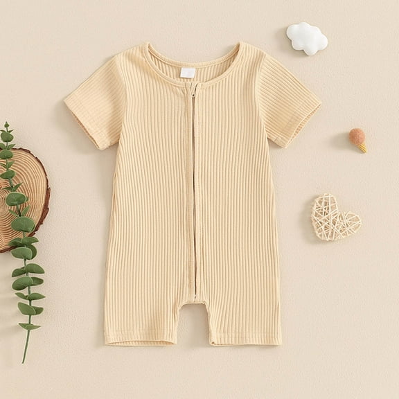 YYYTop Pin Strip Print Baby Romper Newborn Girl Boy Solid Color Jumpsuit Short Sleeve and Shorts One - piece Zipper Bodysuits Infant Toddler Sleeper Pjs Outfits Spring Summer Clothes