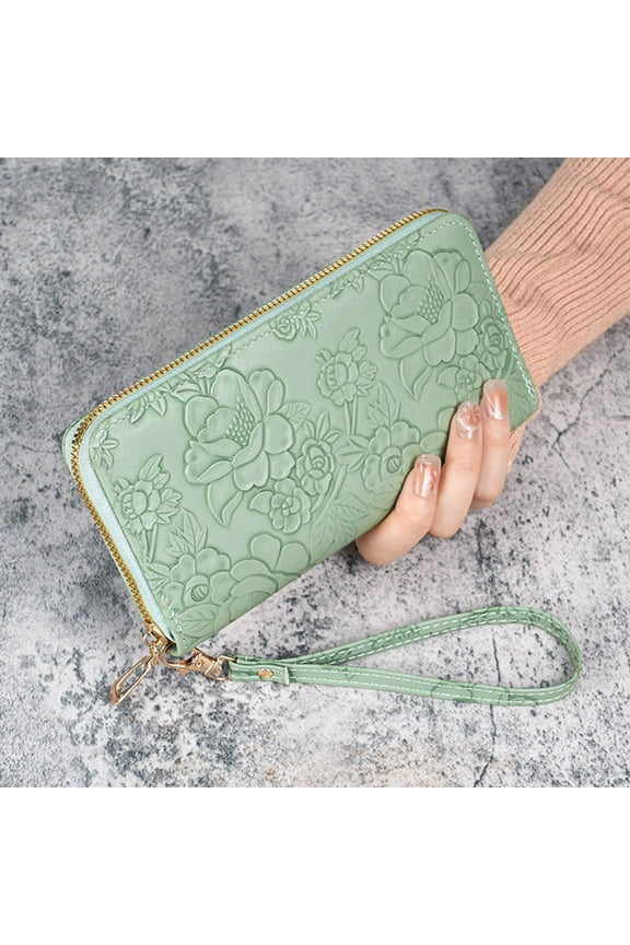 Purse Light Handbag Light, Women's Long Style with Hanging Rope Multifunctional Zipper Multiple Card Slots Printed Zipper Change Wallet Girls Wallet Wallet Keychain Women Green Clearance