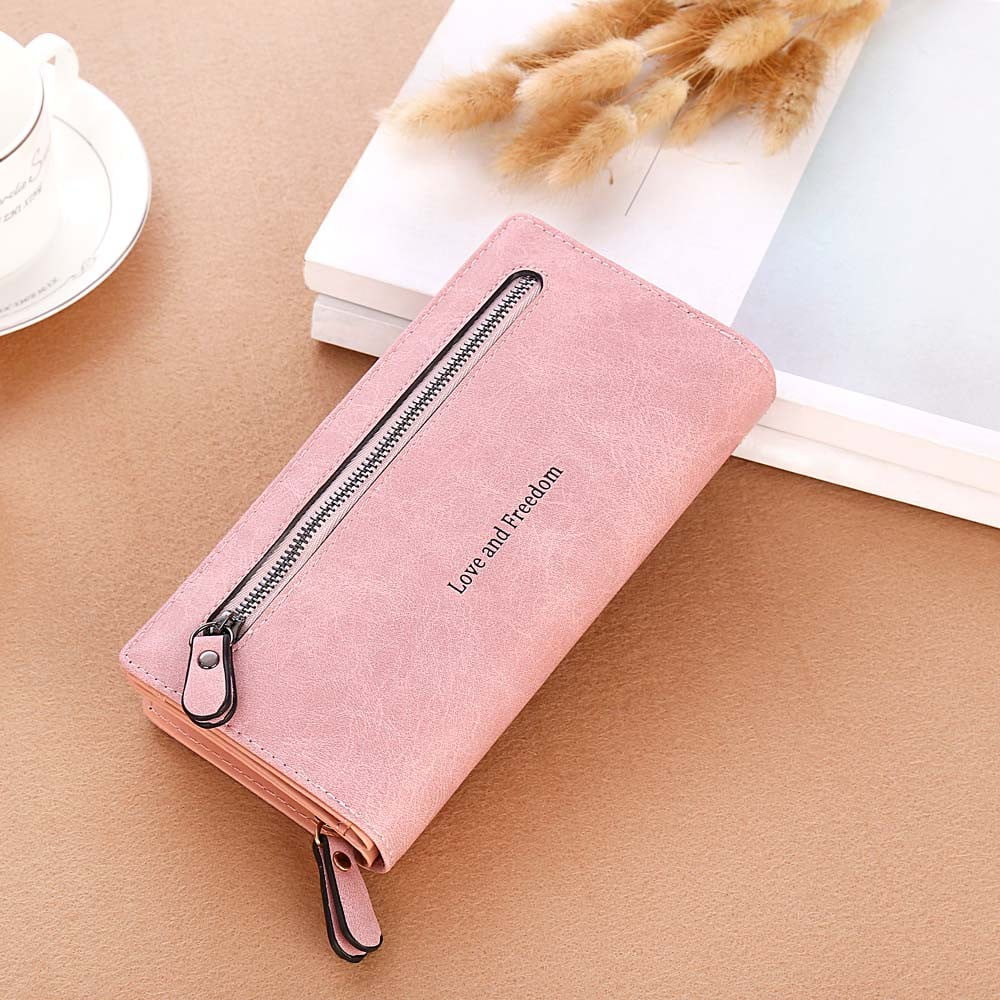 DTSFHTDAL Women's Long Wallet With Coin Purse — PU Leather Multifunctional Card Holder, Snap & Zipper Closure (Wine Red)