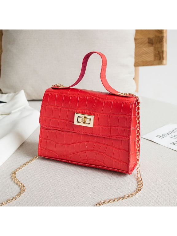 The Sak Crossbody Bags for Women, Women's Fashion Business Metal Buckle Croco Lines Small Squarebag Handbag Mini Crossbody Bags for Women Travel Bag Red Gifts Under $15