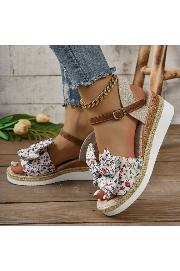 Sandals for Women, Comfortable Sandals for Women Women's Summer Platform Floral Bow Wedge Fish-Mouth Roman Sandals Open Toe Heels for Women