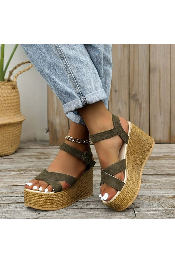 Sandals for Women, Summer Sandals for Women 2024 Summer Plus-Size Muffin Platform Wedge Suede Fish Mouth Sandals Dress Shoes for Women