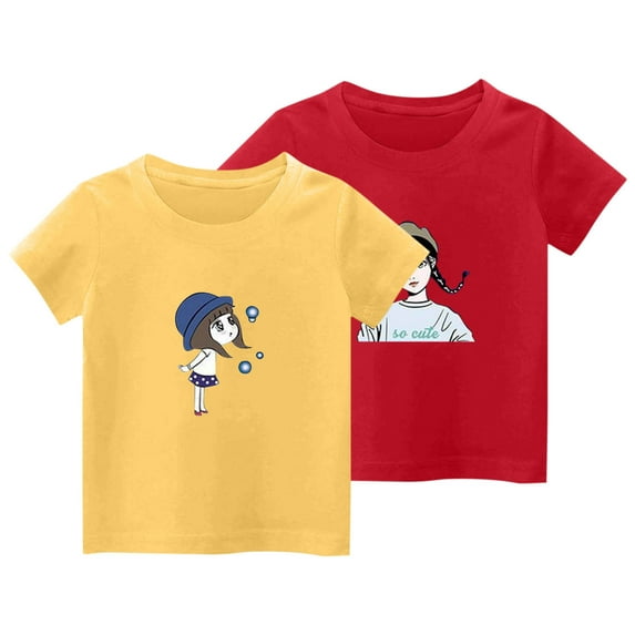 YYYTop Shirts for Toddler Cute Top 2 Piece Kids Girls/Boys Short Sleeve T-Shirt 3-14 years Soft Cotton Basic Tshirt Solid Summer Outfits Tee Undershirt On Clearance