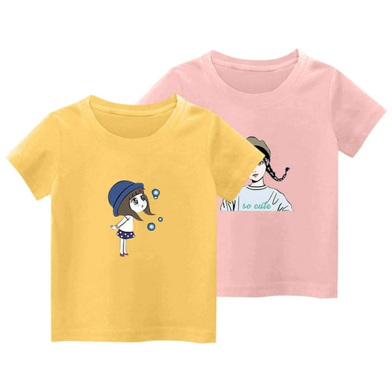 YYYTop Shirts for Toddler Cute Top 2 Piece Kids Girls/Boys Short Sleeve T-Shirt 3-14 years Soft Cotton Basic Tshirt Solid Summer Outfits Tee Undershirt On Clearance