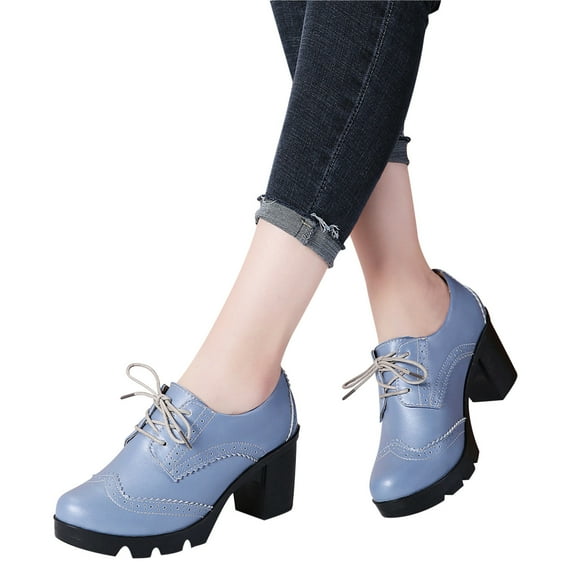 YYYTop Shoes for Women, Non Slip Work Shoes Women Oversized Cowhide Soled Leather Sports British Style Block Shoes High Heels Solid Color Hollowed Out Lace Cut Mary Women's Shoes Closed Toe Sandals W