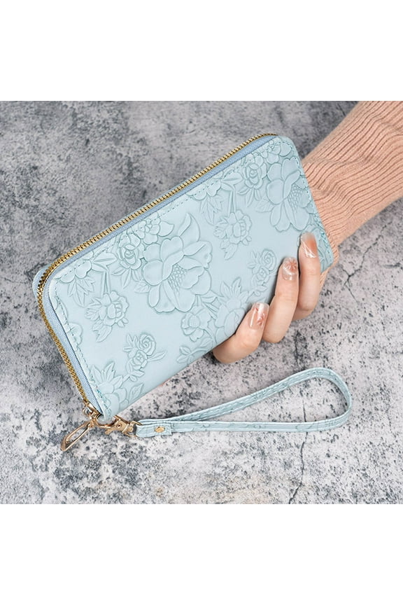 Slim Wallet for Women, Women's Long Style with Hanging Rope Multifunctional Zipper Multiple Card Slots Printed Zipper Change Wallet Keychain Wallet for Women Brown Wallets for Women Blue $15 &