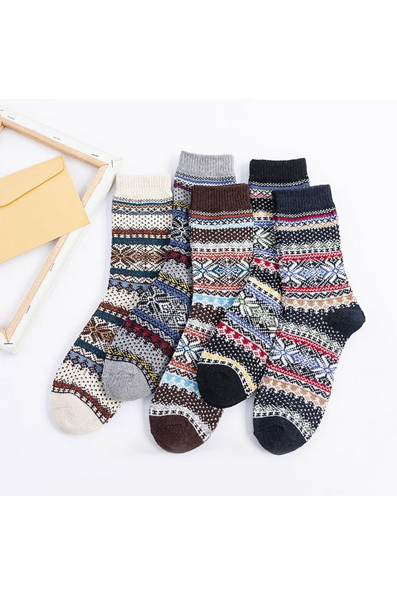 Slouchy Socks, Plus Size Compression Socks Wide Calf 5 Pairs Women Warm Winter Print Thick Knit Cozy Middle Tube Fuzzy Wine Socks Beige Holiday Travel