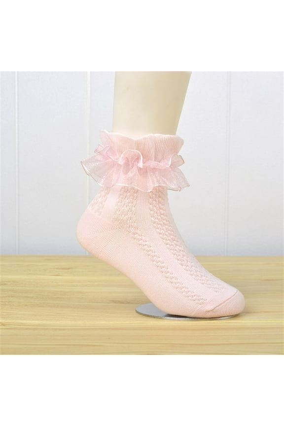 Socks for Boys 6-8, Winter Socks for Toddler Boys, 3 Pairs Children's Lace Lace Girls' Socks Cotton Mesh Princess Socks Cute Mid Length Socks Tabi Socks Slipper Socks with Grippers Pink Under $