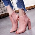 thumbnail image 1 of YYYTop Suede Block Chunky Heels for Women Cutout Back Zipper Heels Shoes Open Toe Sandals Wedge Heeled Pumps Sandals Slingback Party Sandals Dress Party Shoes, 1 of 5