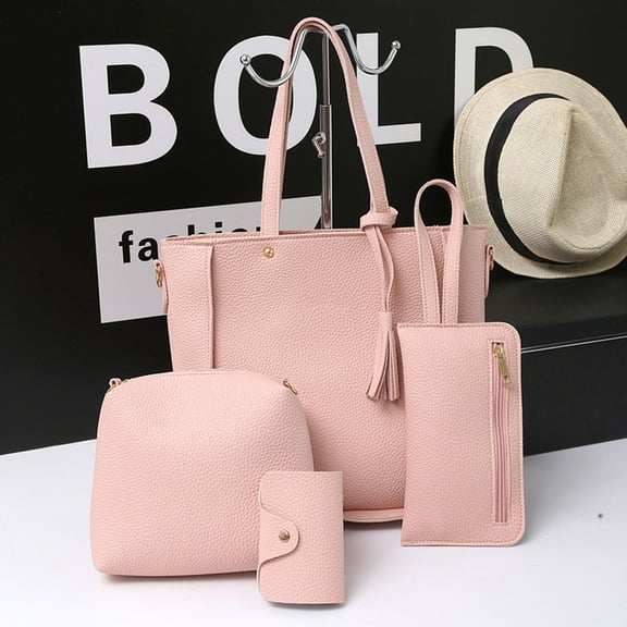YYYTop Tote Bag, Ladies 4 Piece Satchel Fashion Handbag Zipper One Shoulder Crossbody Bag Tote Bags Women Womens Tote Bag Purse Pink Up To 30% Off