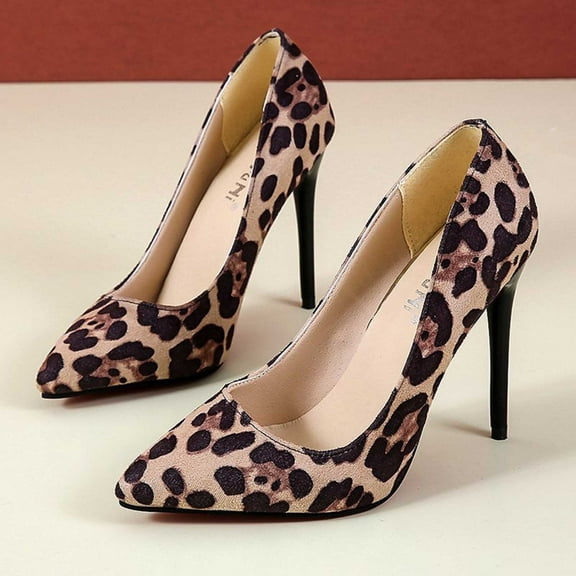 YYYTop White Heels, Closed Toe Heels for Women Women's Large Size Suede Leopard Print Four Seasons Matching Fine Heel Pointed Heels Work Office Stilettos Heels Shoes