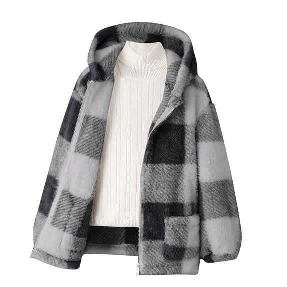 YYYTop Winter Coats for Toddler Girls, Toddler Clothes for Girls Fashion Girls' Boys' Casual Plaid Fleece Jacket Long Sleeve Hooded Jacket Classic Checke Red Outwear Parkas Baby Clothing Kids Jacket