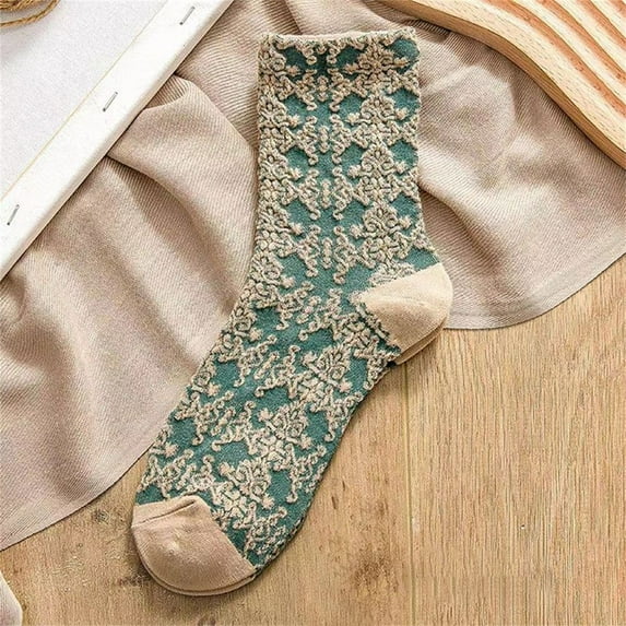 YYYTop Women Nordic Floral Cotton Socks Girls Vintage Ethnic Patterned Crew Socks for Women Novelty Casual Daily Dress Socks