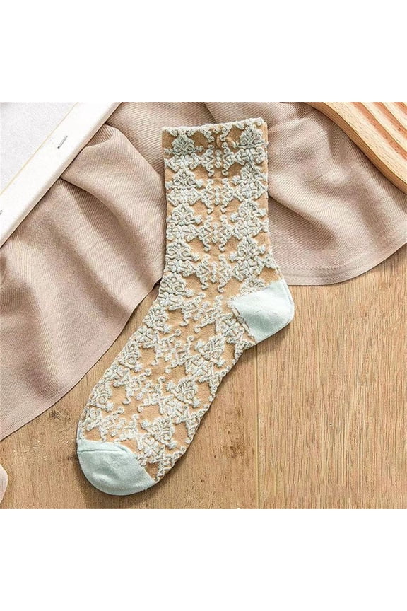 Women Nordic Floral Cotton Socks Girls Vintage Ethnic Patterned Crew Socks for Women Novelty Casual Daily Dress Socks