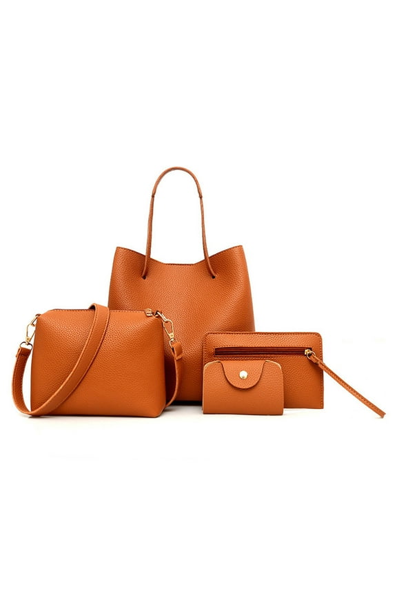 Women's Handbags, 4Pcs Women Pattern Leather Handbag+Crossbody Bag+Messenger Bag+Card Package Travel Tote Bags for Women Gym Tote Bag for Women Brown Holiday Party Outfits