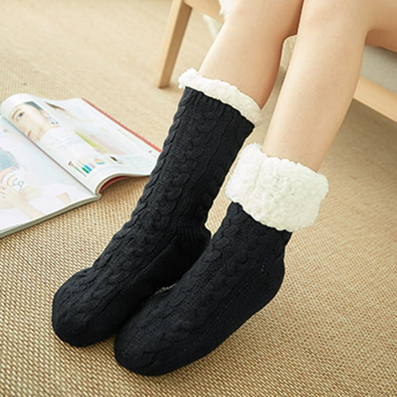 YYYTop Womens Non Slip Slipper Socks Winter Warm Soft Cozy Sherpas Slipper Socks Ladies Fuzzy Fleece-lined Home Indoor Socks with Grippers