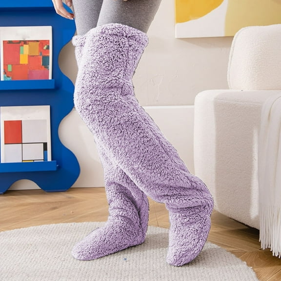 YYYTop Womens Over Knee High Fuzzy Socks,Women's Soft Cozy Fleece Slipper Socks, Comfort Long Stockings Leg Warmers Winter Warm Home Sleeping Socks