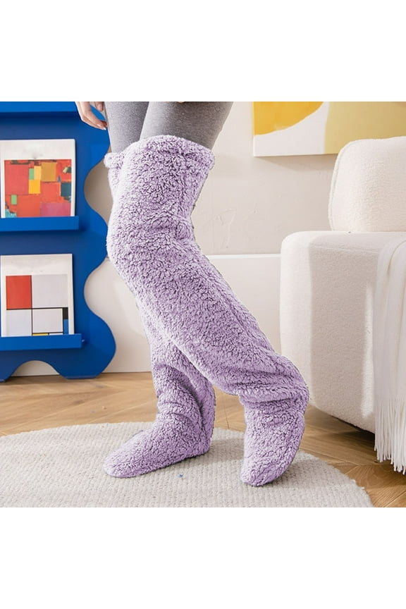 Womens Over Knee High Fuzzy Socks,Women's Soft Cozy Fleece Slipper Socks, Comfort Long Stockings Leg Warmers Winter Warm Home Sleeping Socks