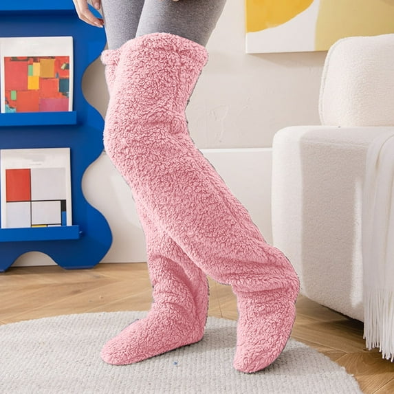 YYYTop Womens Over Knee High Fuzzy Socks,Women's Soft Cozy Fleece Slipper Socks, Comfort Long Stockings Leg Warmers Winter Warm Home Sleeping Socks